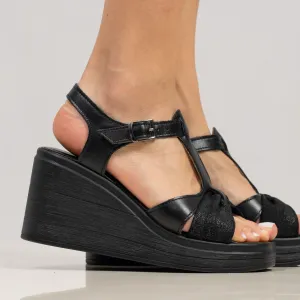 Designer platform sandalen - Frosted Black - 767-16 